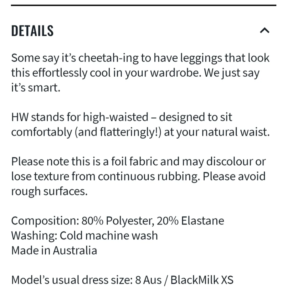 Blackmilk size Medium gold cheatah print high waisted leggings - Picture 3 of 4